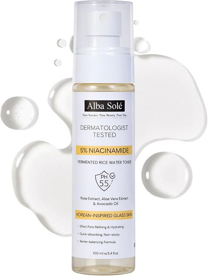 5% Niacinamide Face Toner with Fermented Rice Water | pH 5.5 Balancing Toner | Hydrates, Refines Pores & Brightens for Glass Skin | Dermatologist Tested | 100 ml (3.38 fl oz)