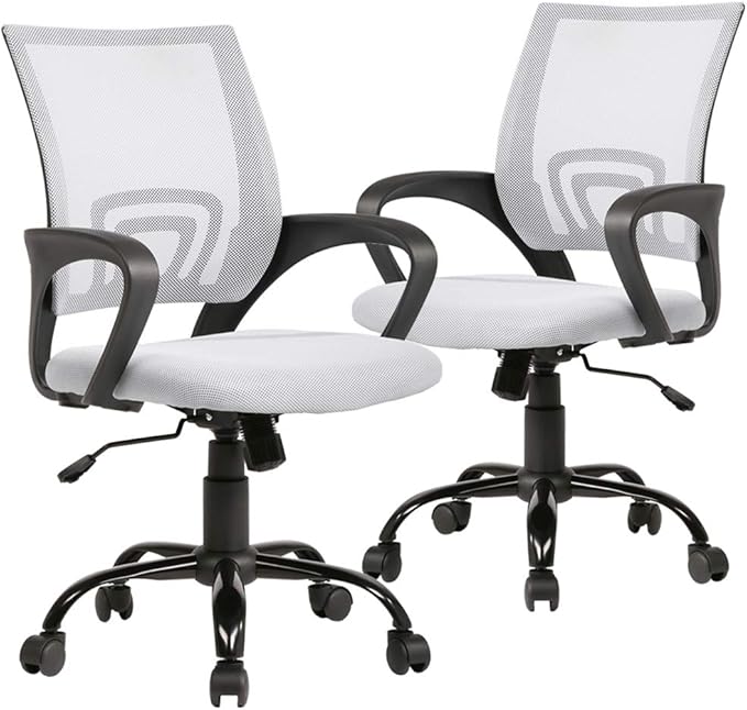 BestOffice Office Chair Mid Back Desk Chair1 Ergonomic Mesh Computer Gaming with Larger Seat, Executive Height Adjustable Swivel Task with Lumbar Support Armrest for Women Adults Women, Men White