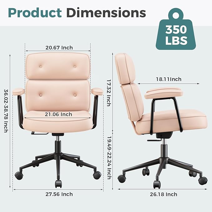 OLIXIS Ergonomic Home Office Desk Chair, Computer Chair with Lumbar Support Adjustable Height Rolling Swivel Executive Task Armrests Chair, Hot Pink