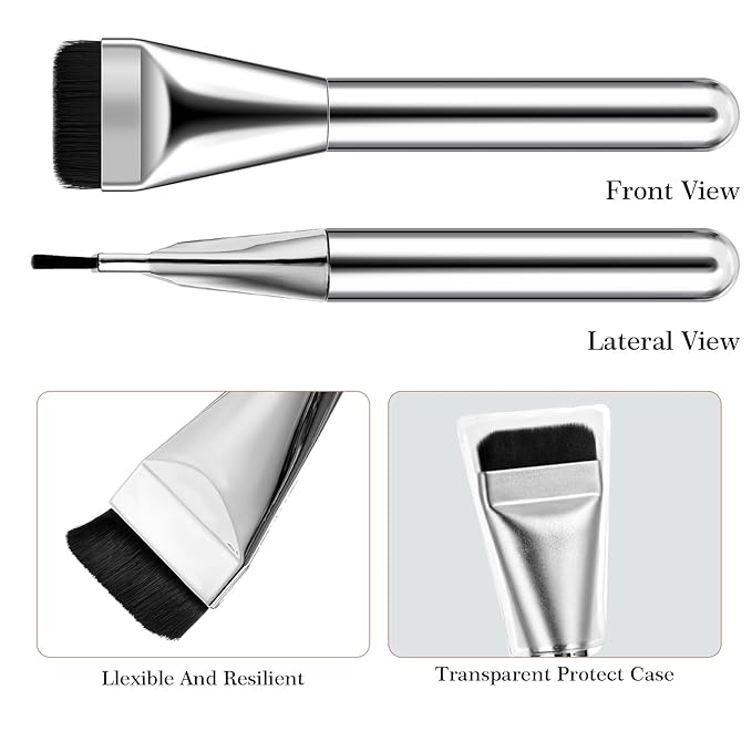 2 Pcs Foundation Brush Tapping Korean Flat Brush Spatula Flat Top Facial Brushes for Liquid Foundations Mask Premium Face Brushes for Blending Cream (Black Silver)