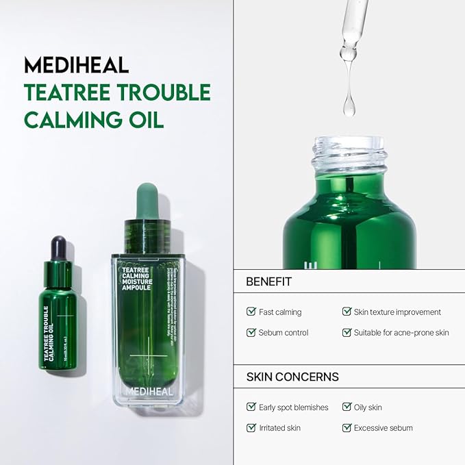 Mediheal Teatree Trouble Calming Oil (0.33 fl oz), Quick Calming and Deep Hydration with Control Excess Oil for Sensitive Skin Type