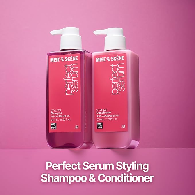 Mise En Scene Hair Perfume Shampoo - Perfect Styling Serum Shampoo - with Peony and Rose Scent, Styling Memory & Heat Protection, Enriched with Argan Oil, Daily Nourishing, 17.92 Fl. Oz.