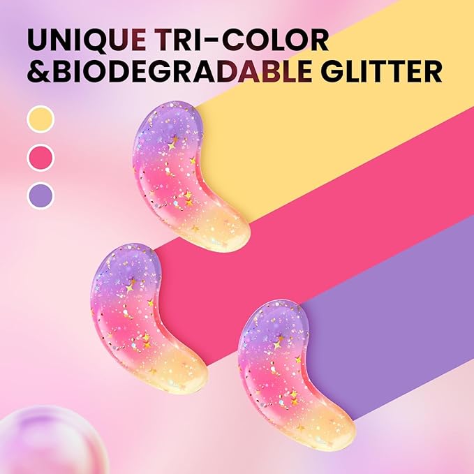 Under Eye Patches (24 Pairs) - Tri-color Glitter Eye Gel Pads for Dark Circles, Puffy Eyes, Under eye Bags, Wrinkles | Natural Collagen Under Eye Mask Patches, Easter Basket Stuffers