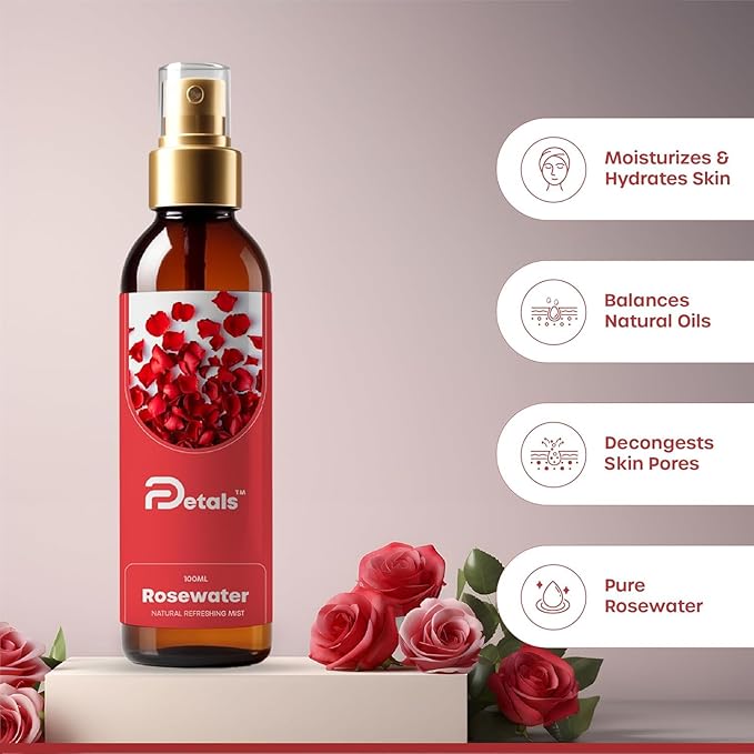 DPetals Rose Water & Multani Mitti Face Pack Combo – 100% Pure & Natural | Skin Brightening | Pore Tightening & Hydration | Clay Mask + Toner | For All Skin Types (100ml + 100g)