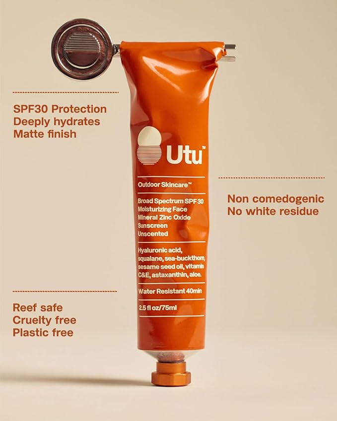 UTU - SPF30 Daily Moisturizing Face Sunscreen | Hyaluronic Acid, Squalane, Vitamin C+E | Clean, Reef Safe, Cruelty Free, Broad Spectrum, Mineral Zinc Oxide (75 mL | 2.5 fl oz)