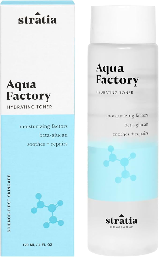 Stratia Aqua Factory Hydrating Toner with Beta Glucan, 7 Moisturizing Factors for Barrier Repair, Nourishing Dry & Sensitive Skin, 4oz