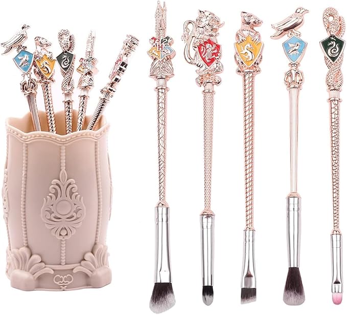 【2 Color Options】 Gifts Metal Makeup Brushes Set Gifts Wi-zard Wand Makeup Brushes Set for Women Magic Eye Shadow Eyeliner Blending Lip Brush - Brushes Holder Pot Not Included
