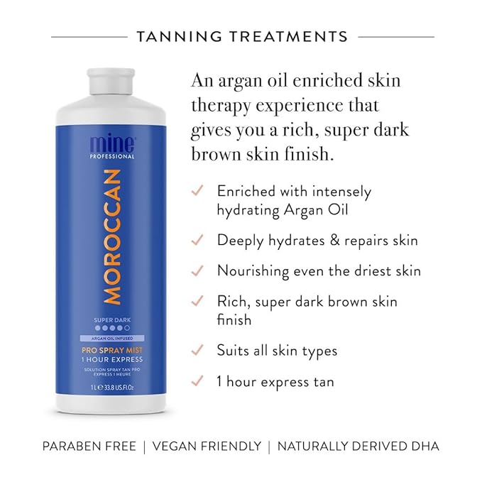 MineTan Spray Tan Solution | Moroccan - Fake Tanning Mist Best for Dark Bronzed Glow Skin Finish, Fast Drying, 1 Hour Express, Hydrating, Salon Professional Formula, Vegan, 33.8 Fl Oz