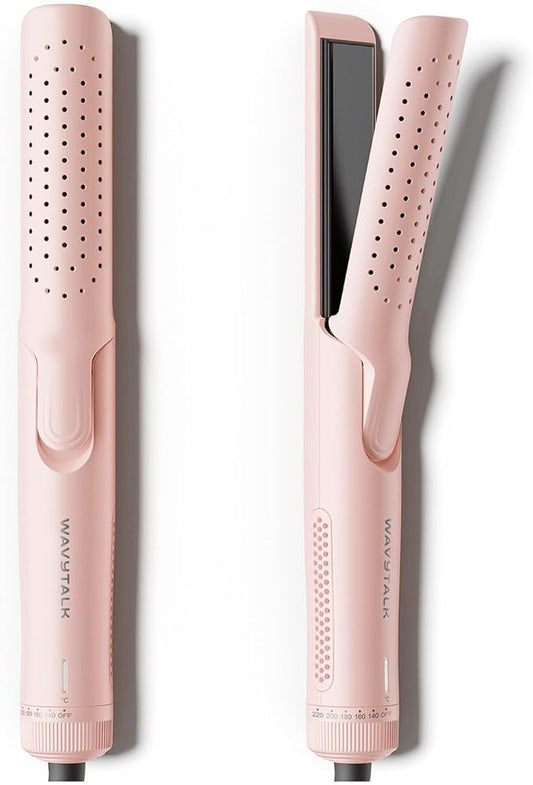 Wavytalk Airflow Styler Curling Iron, Cool Curl, 360° Cool Air Lock in Style for Lasting Curls, Reduces Damage, 2 in 1Hair Straightener and Curler, 1.25 Inch, Anti-Scald for Short Long Hair, Pink