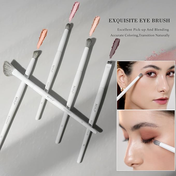 BEILI 12Pcs White Makeup Brush Set, Premium Synthetic Brushes for Foundation, Blending, Eyeshadow, Contour, Blush, and Eyeliner, Luxury Gift-Ready