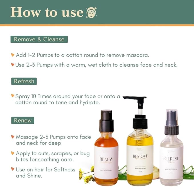 Healing Happy Method 3 Piece Skincare Set – Organic Oil Cleanser, Alcohol-Free Toner & Moisturizer – Natural, Cruelty-Free, Paraben-Free Routine for Sensitive, Acne-Prone & Aging Skin – Made in USA