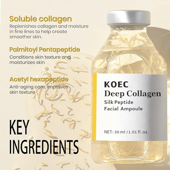 KOEC 2PCS Deep Collagen Silk Peptide Facial Ampoule Set Face Lifting Serum,Intensive Tightening & Smoothing & Hydrating,Non-Greasy,Gentle Formula