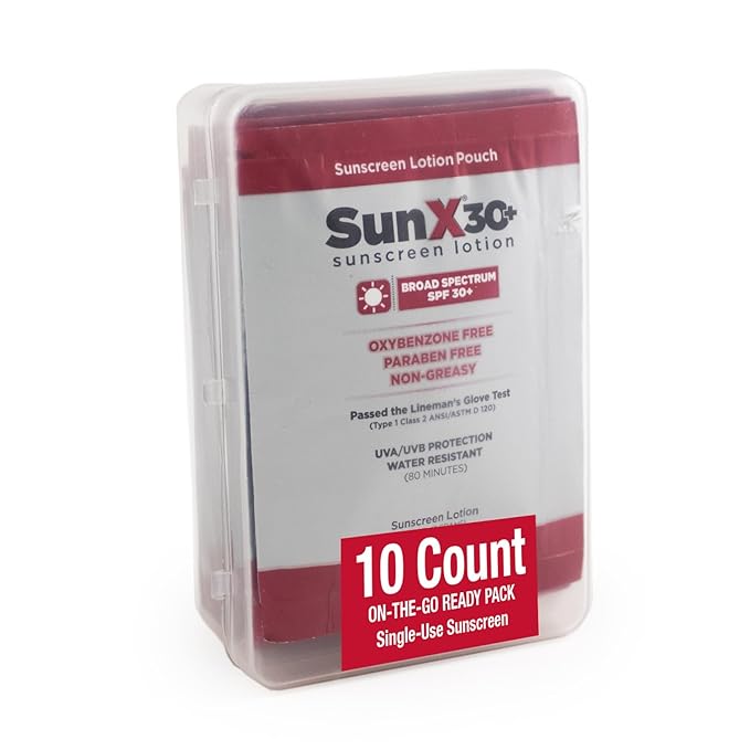 CoreTex Sun X 30+ SPF Broad Spectrum Sunscreen Packets w/Carrying Case - Pack of 10 Paraben, Oxybenzone, Octinoxate, & Oil Free Sunscreen - No White Cast and Water Resistant up to 80 Minutes