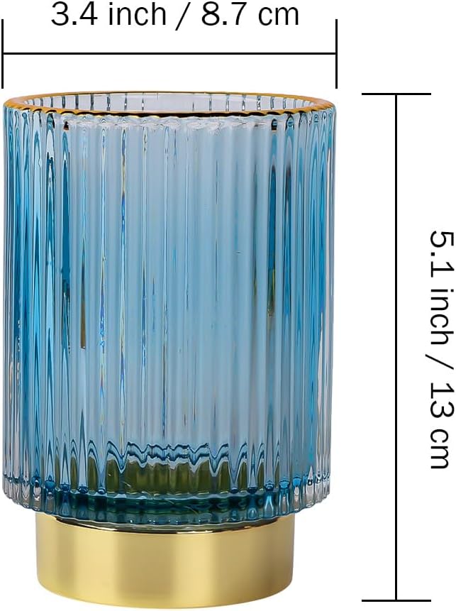 Vintage Makeup Brush Holder Organizer,Dresser Glass Brushes Holder,Vanity Cosmetic Brush Holder,Desktop Crystal Eyeliners Eyebrow Pencil Storage Cup Holder for Countertop (Large Blue)