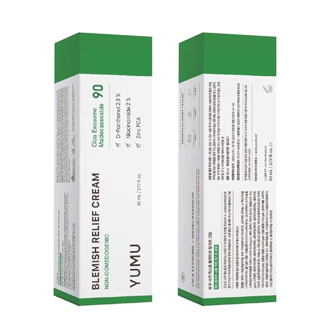 YUMU Cica Exosome Zinc Blemish Relief Cream, Face Moisturizer for Sensitive, Acne-Prone Skin, Lightweight, Breakouts, Barrier Repair, Hydration, Soothing, Oil-Free, Korean Skincare (80 ml/2.70 fl.oz.)