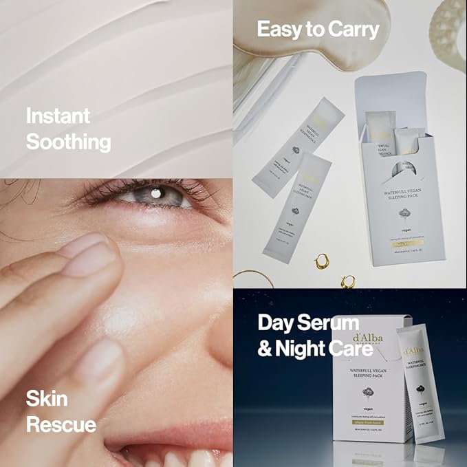 d'alba Piedmont Italian White Truffle Waterfull Vegan Sleeping Pack, Non Wash-off Overnight Face Mask, Portable Gel-type for moisture retention, Safe for sensitive skin, Korean Skin Care (Pack of 2)