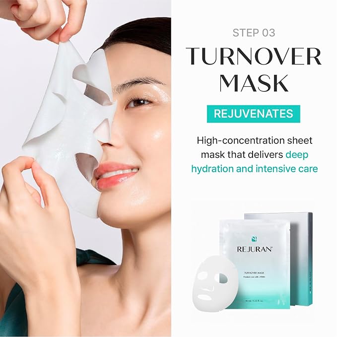 REJURAN® The Glow Trio Essentials Korean Skincare Gift Set – Turnover Ampoule Serum, Turnover Sheet Mask & Calming Lip Balm with c-PDRN®, Hydrating & Soothing Care for Radiant-Looking Skin