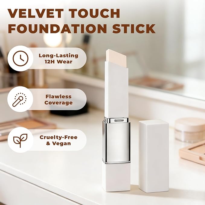 korean foundation stick with color-changing tone matching formula - lightweight cream foundation for natural finish, waterproof long-lasting face makeup with brush for all skin types (natural color)