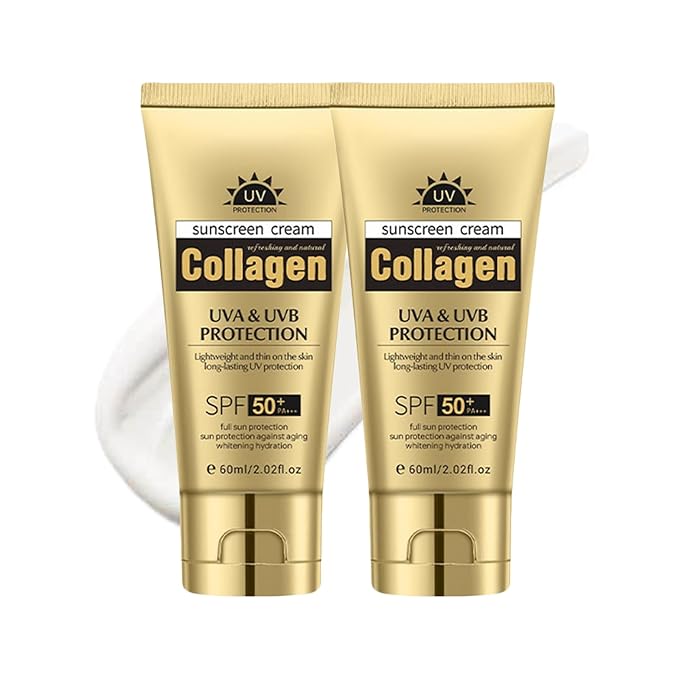 Collagen Sunscreen SPF 50+, Broad Spectrum UVA/UVB Protection, Non-Greasy & Fast Absorbing, Daily Sun Care for Face and Body (2 pc)