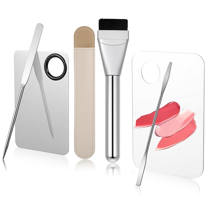 6pcs Professional Makeup Spatula Korean Set Stainless Steel Makeup Palette Acrylic Cosmetic Palette Foundation Spatula Reusable Beauty Tools for Facial Cosmetic Nail Art Pigment Blending
