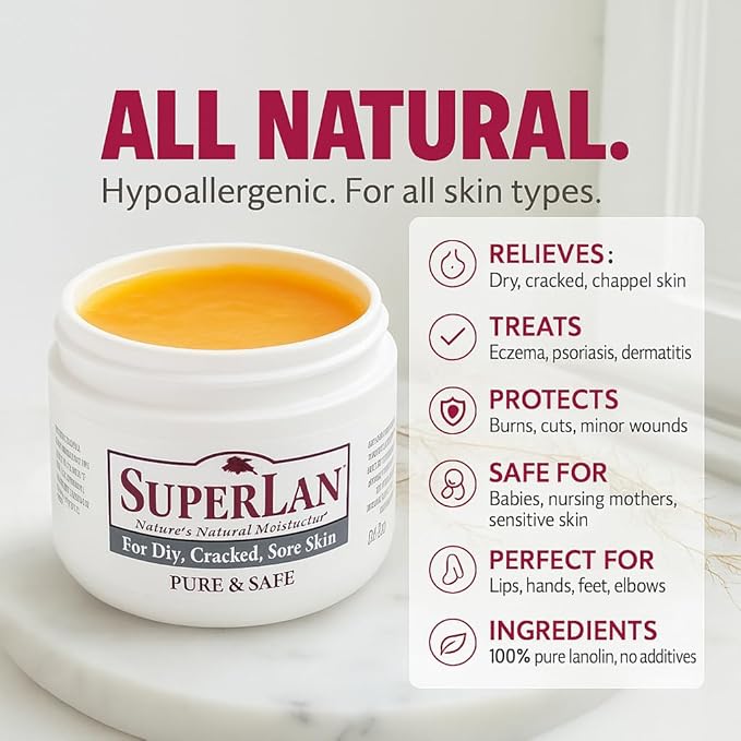 Lanolin Nipple Cream 1 Oz - 100% Organic Nipple Cream Lanolin - Body & Face Moisturizer for Eczema, Psoriasis & Severe Dry Skin - Ultra Hydrating & Soothing Skin Moisturizer for Hot & Cold Weather
