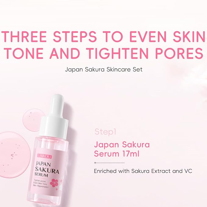 Skin Care Sets for Teenage Girls, Sakura Skin Care Sets & Kits Women Beauty Gift Set with Cleanser, Mud Mask, Toner, Serum, Eye Cream, Facial Cream, and Sunscreen, Birthday Gift for Women and Girls