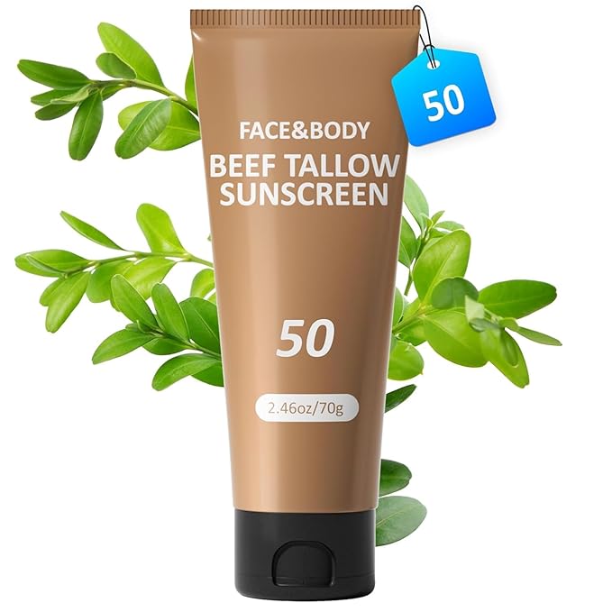 Beef Tallow for Skin, Tallow Sunscreen, Beef Tallow Sunscreen, Unscented Grass-Fed Beef Tallow Natural Moisturizing Cream for All Skin Type Deep Hydration Non Greasy Anti White Cast