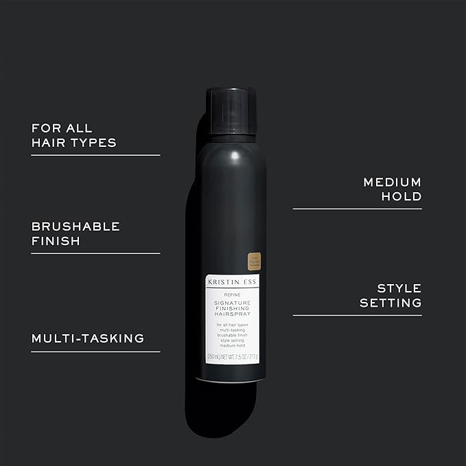 Kristin Ess Hair Refine Signature Finishing Hairspray for Hair Styling - Flexible Hold, Brushable Texture, Style Support for Straight, Textured, Wavy or Curly hair, Vegan, 7.5 oz