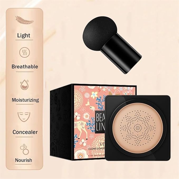QUROXO Wonderninelife Beauty Cream, Beauty Linasi Clear Cover Beauty Cream, Beauty Cream Base,Mushroom Head Air Cushion Cc Cream, Moisturizing Concealer, Long Lasting (Ivory White)
