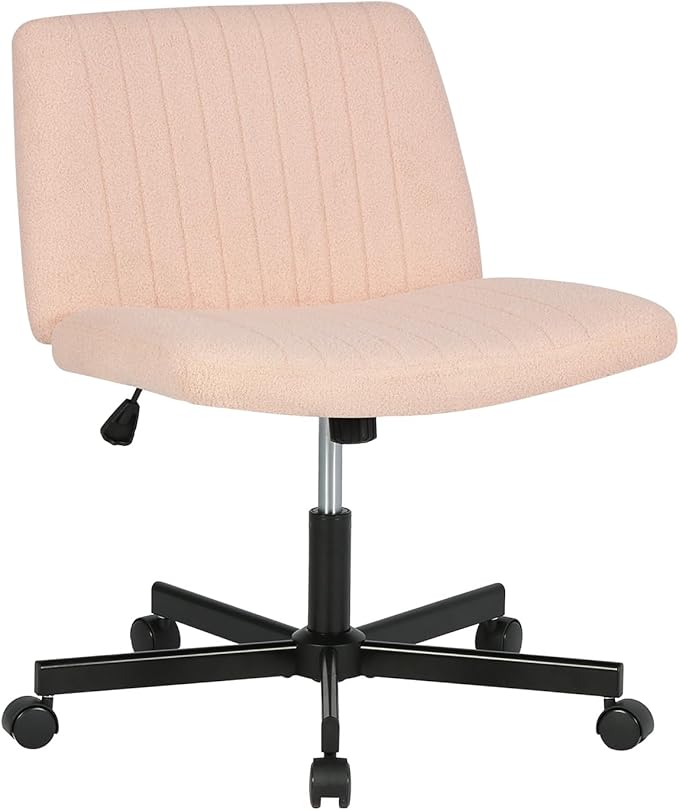 FDW Criss Cross Chair with Wheels Cross Legged Office Desk Modern Swivel Height Adjustable Wide Seat Computer Task Vanity Chair Comfy Fabric Armless Seating for Home Office