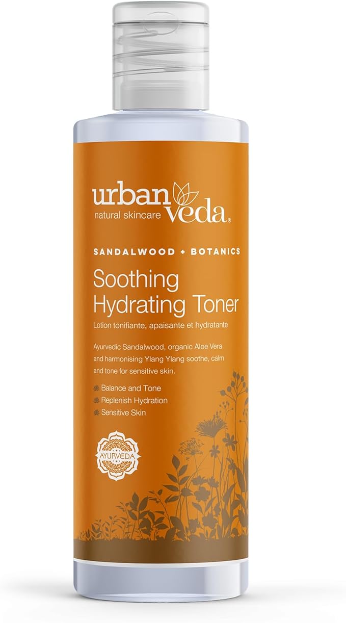 Urban Veda Soothing Hydrating Face Toner | Soothing and Calming | for Dry, Mature, Sensitive & Inflamed Skin | Contains Sandalwood, Organic Aloe Vera & Rose Water for Face | 5.07 Fl oz