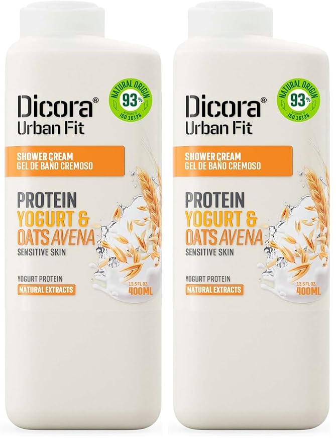 Dicora Urban Fit Shower Cream - Hydrating In Shower Body Lotion - Wet Shower Moisturizer for Sensitive Skin - Protein Yogurt and Oats Avena - 13.5 oz (Pack of 2)