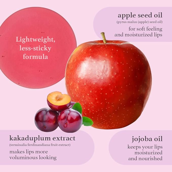 NOONI Vegan Appleseed Lip Oil Set - Appleberry & Appleplum | Long-Lasting, Moisturizing, Plumping, Revitalizing for Dry Lips, Waterproof, No Peel Off, Korean Tint, 0.12 FL Oz x 2ea