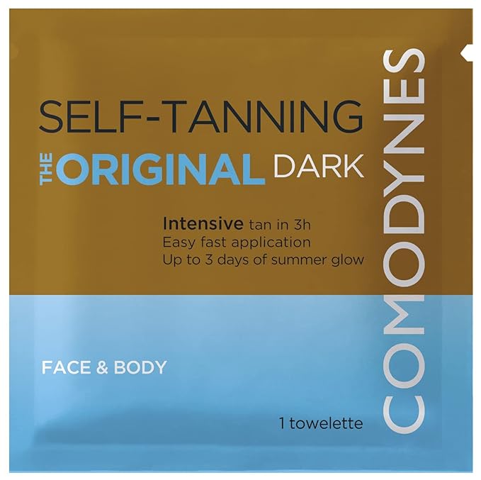 Comodynes Self-Tanning Intensive and Uniform Color Towels for Face and Body - Intensive and Fast Bronzing - All Skin Types - Individually Wrapped Towelettes - 24 Packs
