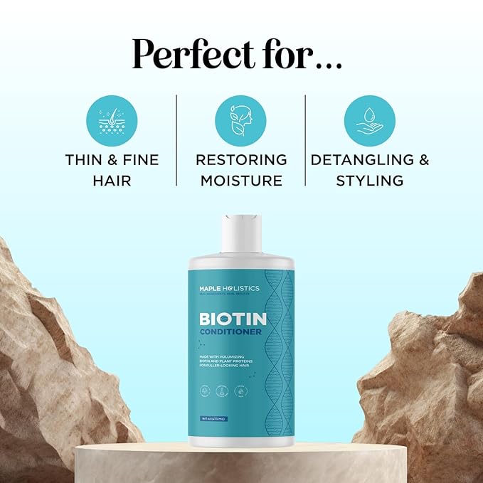 Biotin Conditioner for Thinning Hair - Volumizing Conditioner for Fine Thin & Weak Hair - Sulfate Paraben & Silicone Free with Nourishing Plant Proteins Argan Oil Green Tea & B Vitamins (16 Fl Oz)