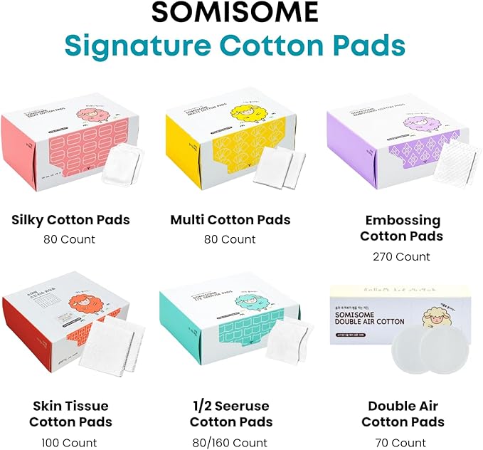 1/2 Seeruse Cotton Pads - Premium Korean Facial Cotton Pads for Makeup Removal and Skincare, Lint-Free, Soft and Thin, Toner Mask, Hypoallergenic, 80 Count