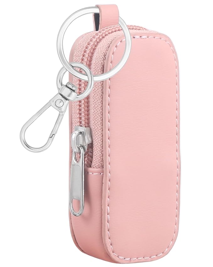 Lip Balm Holder Chapstick Holder Keychain Fashion Pu Leather Lipstick Pouch Lip Gloss Holder With Hook (Pink)
