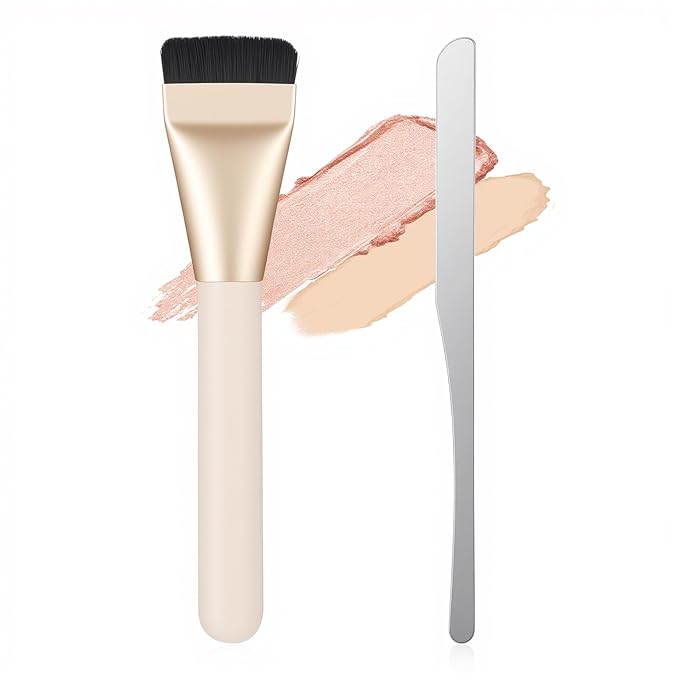 Flat Foundation Brush, 5.5" Spatula Foundation Brush with Spatula, Ultra-Thin Foundations Makeup Brushes, High-End Korean Make Up Brushes for Blending, Cream Foundations Masks