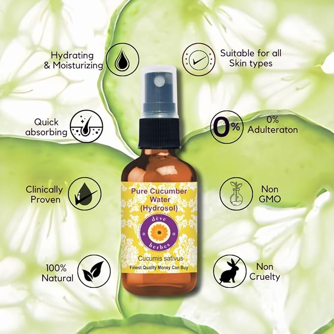 Deve Herbes Pure Cucumber Water (Hydrosol) (Cucumis sativa) 100ml (3.38 oz)
