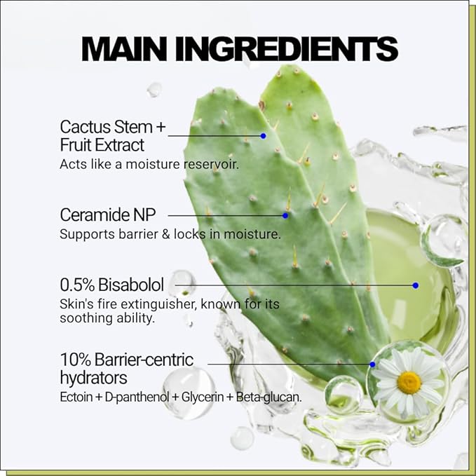 Cactus Ceramide Fortifying Milk - Hydrating Moisturizer with 10% Hydrating Ingredients & 0.5% Bisabolol for Daily Skin Repair & Protection