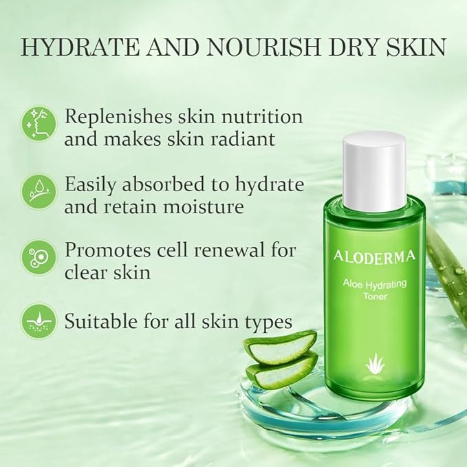 Aloderma Essential Aloe Hydrating Skin Care Set - 5 Pieces - Gel, Cleanser, Toner x2pcs, Cream