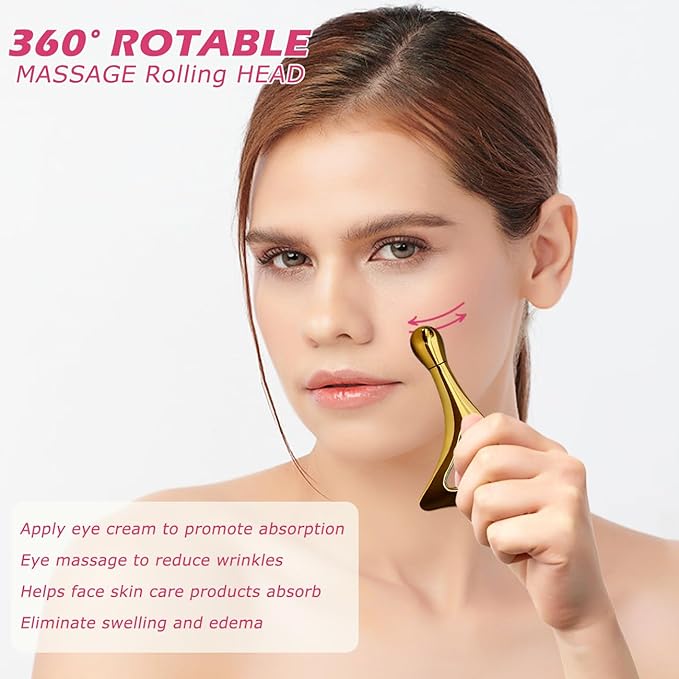 Gua Sha Facial Tools with Eye Roller, Facial Massage Tool for Face Sculpting Daily Beauty Routine Edema, Gift for Women Gold