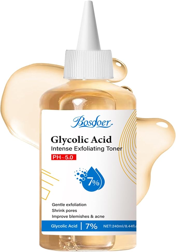 7% Glycolic Exfoliating Acid Toner, Even Skin Tone, Smooth Skin, Unclogs Pores, Gentle Effective Toner with Hydrating Properties for Daily Use