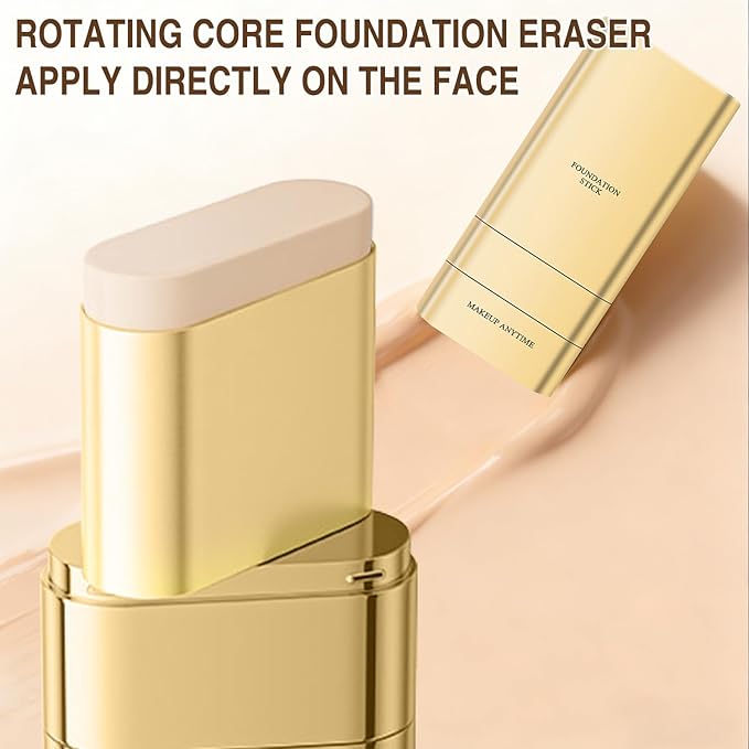 Luminous Dual-Ended Concealer Foundation Stick,Korean Full Coverage Foundation Stick,3-In-1 Long-Lasting Foundation with Concealer & Brush,Sweat-Resistant Finish for All Skin Types(#1 Ivory White)