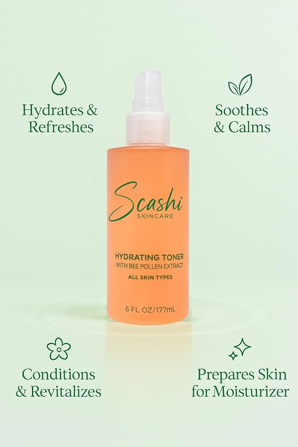 Hydrating Toner with Bee Pollen Extract- All Skin Types. Ginseng, Chamomile, and Geranium (6 fl oz/ 177 ml).