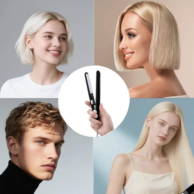 Mini Hair Straightener, 2 in 1 Mini Curling Iron Portable Travel Hair Straightener Heating Curler Hair Styling Tool for Short Hair，Home or Salon (Black)