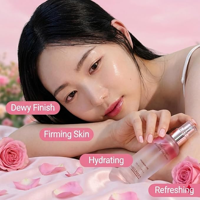 MIGUHARA Rose Collagen Blooming Mist Serum, Hydrating Facial Spray with Rose Damascena Flower Water, 3.38 fl.oz/100ml