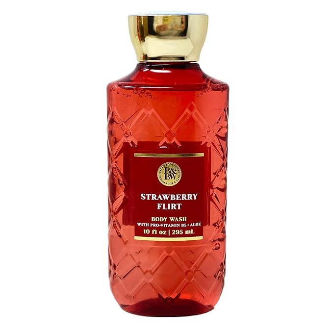 Bath & Body Works Strawberry Flirt Trio Gift Set - Body Cream, Fragrance Mist and Body Wash - with a 4 oz Marbela Clay Baby Bar Soap - Full Size