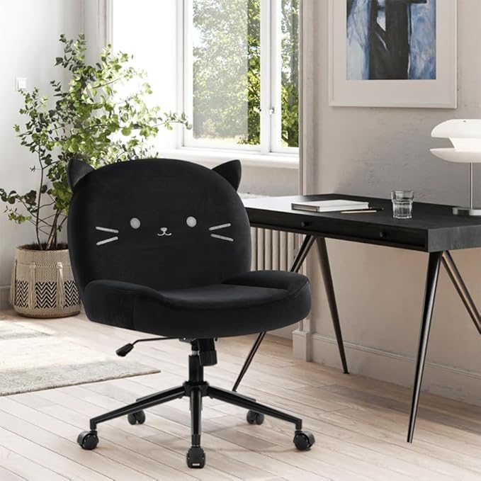 IWMH Armless Office Desk Chair with Wheels,Ergonomic Criss Cross Legged Computer Chair with Fabric Padded, Height Adjustable Wide Seat Vanity Chairs,Mid Back Task Chair for Home, Bedroom (Black)