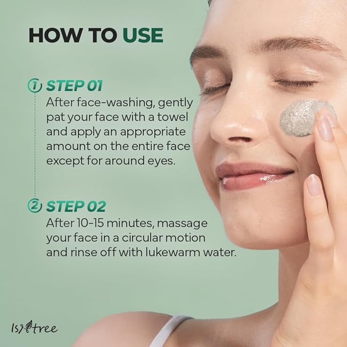 IsNtree Mugwort Calming Clay Mask 100ml, 3.38 fl.oz | Korean Skincare | Deep Pore Cleansing & Sebum Control | Soothing Wash-Off Mask for Sensitive Skin | Exfoliates & Refines Texture
